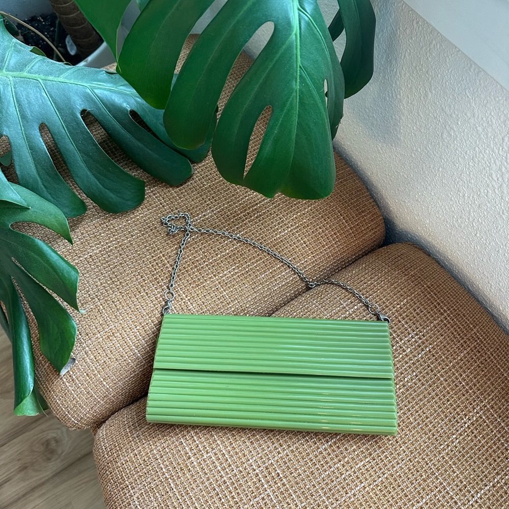 Vintage Olive Lucite BCBGMAXAZRIA clutch with chain
